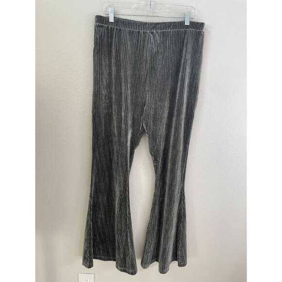 Natural Life Womens XL Grey Ribbed Velour Flare Bell Botton Pants Elastic Waist - Picture 5 of 8
